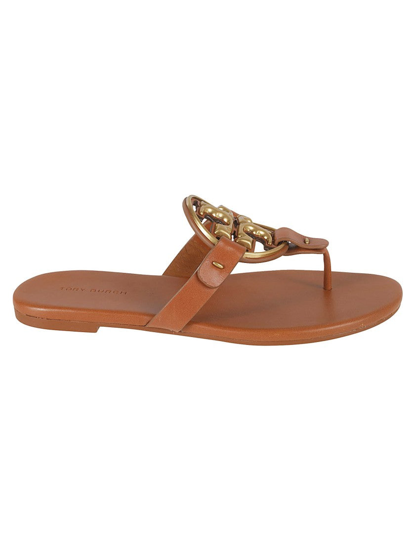 Tory Burch Brown Leather Sandals With Chain Detail