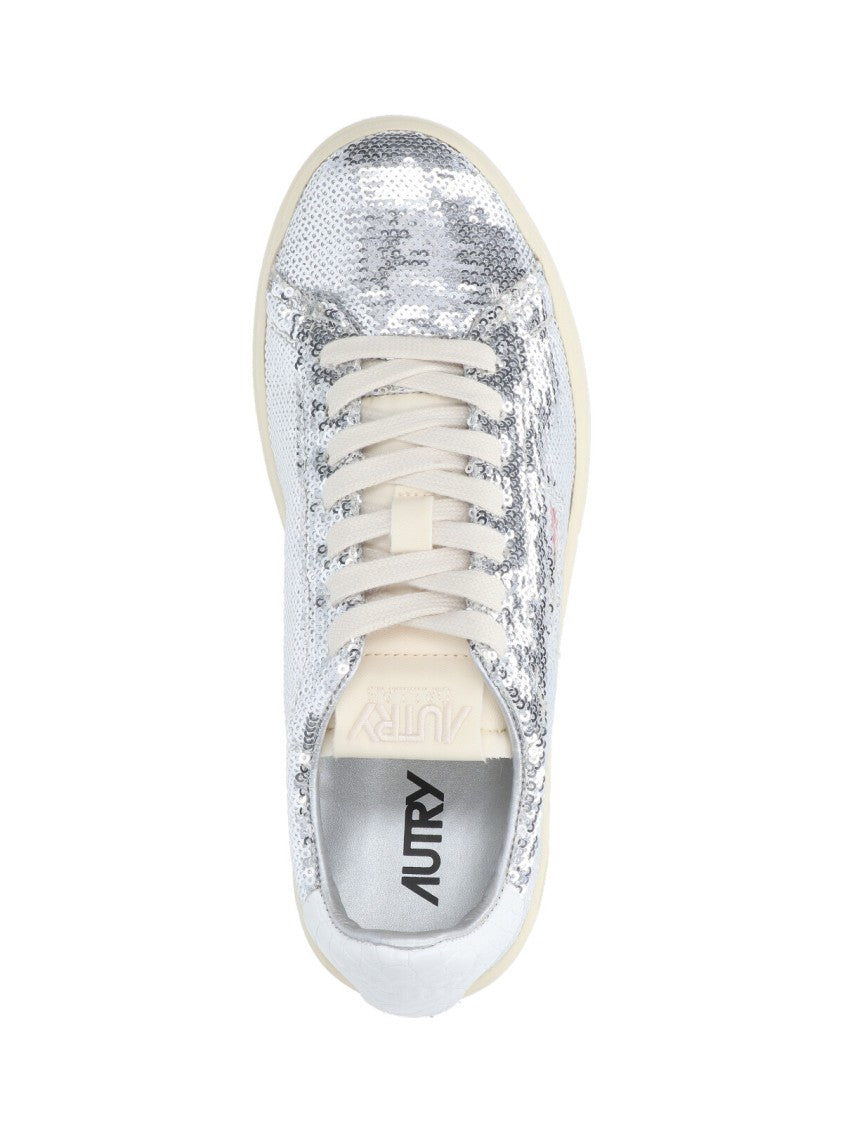 Autry Low-Top Sneakers With Shimmering Silver Fabric