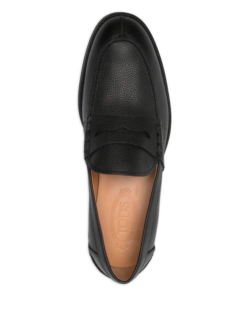 Tod's Black Leather Penny Strap Slip-On Flats