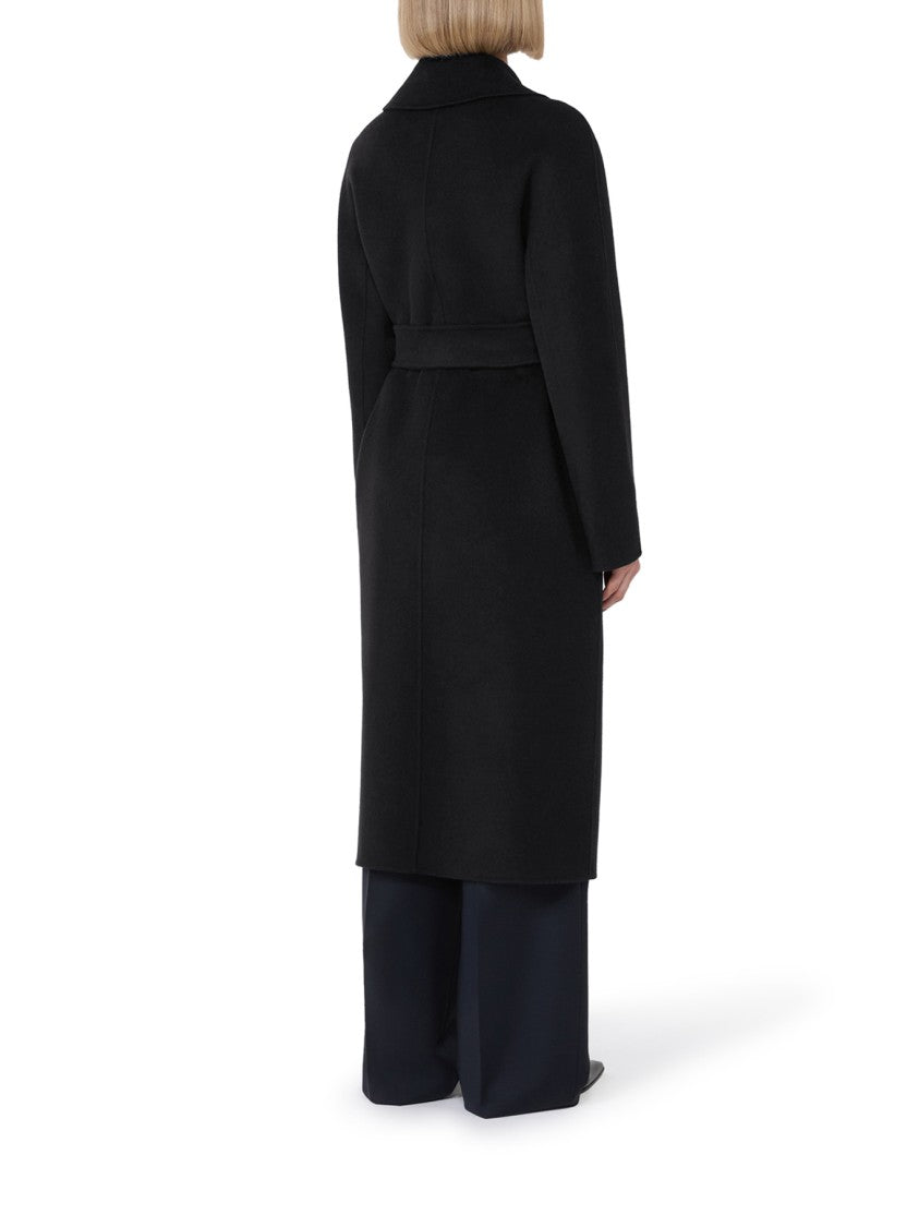 Max Mara Knee-Length Black Coat With Wrap Design