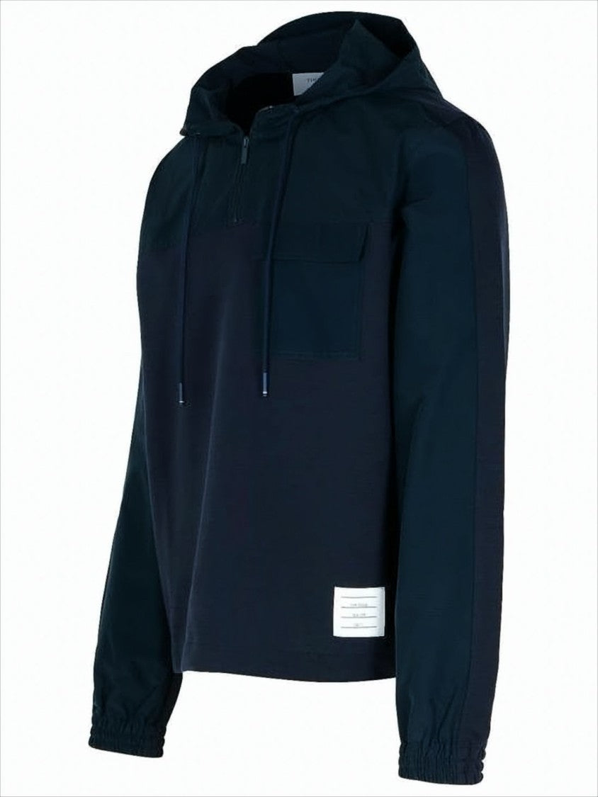 Thom Browne Relaxed Fit Half-Zip Hoodie With Drawstring Hood