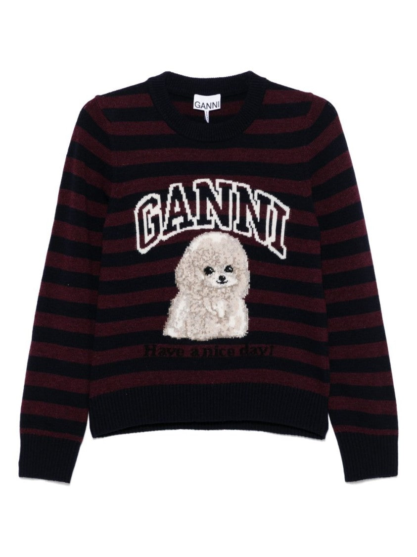 Ganni Textured Sweater With Fluffy Dog Motif