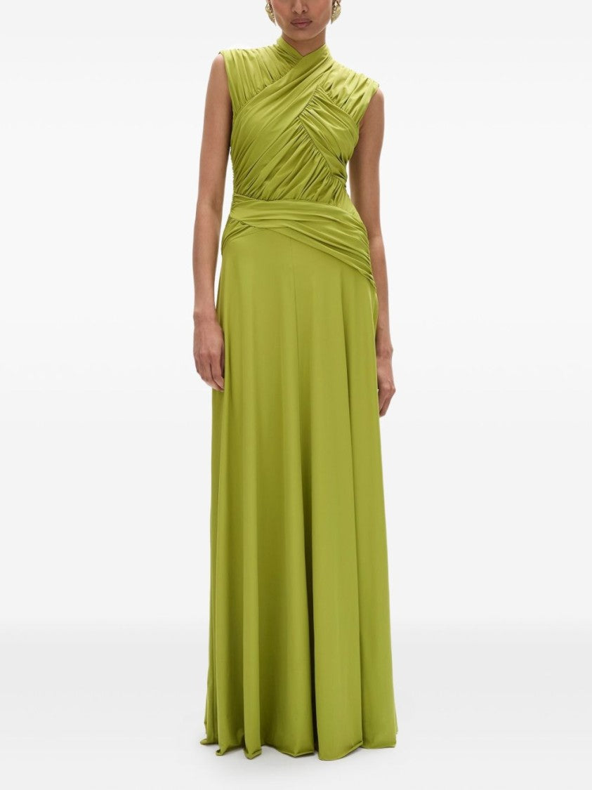 Rachel Gilbert Sleeveless Green Dress With Raised V-Neckline