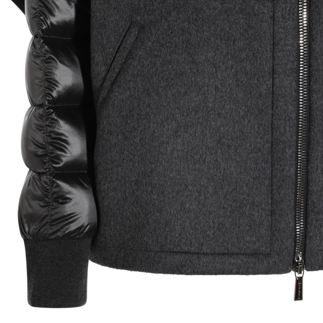 Moorer Wool-Textured Coat With Quilted Sleeves And Plush Fur Hood