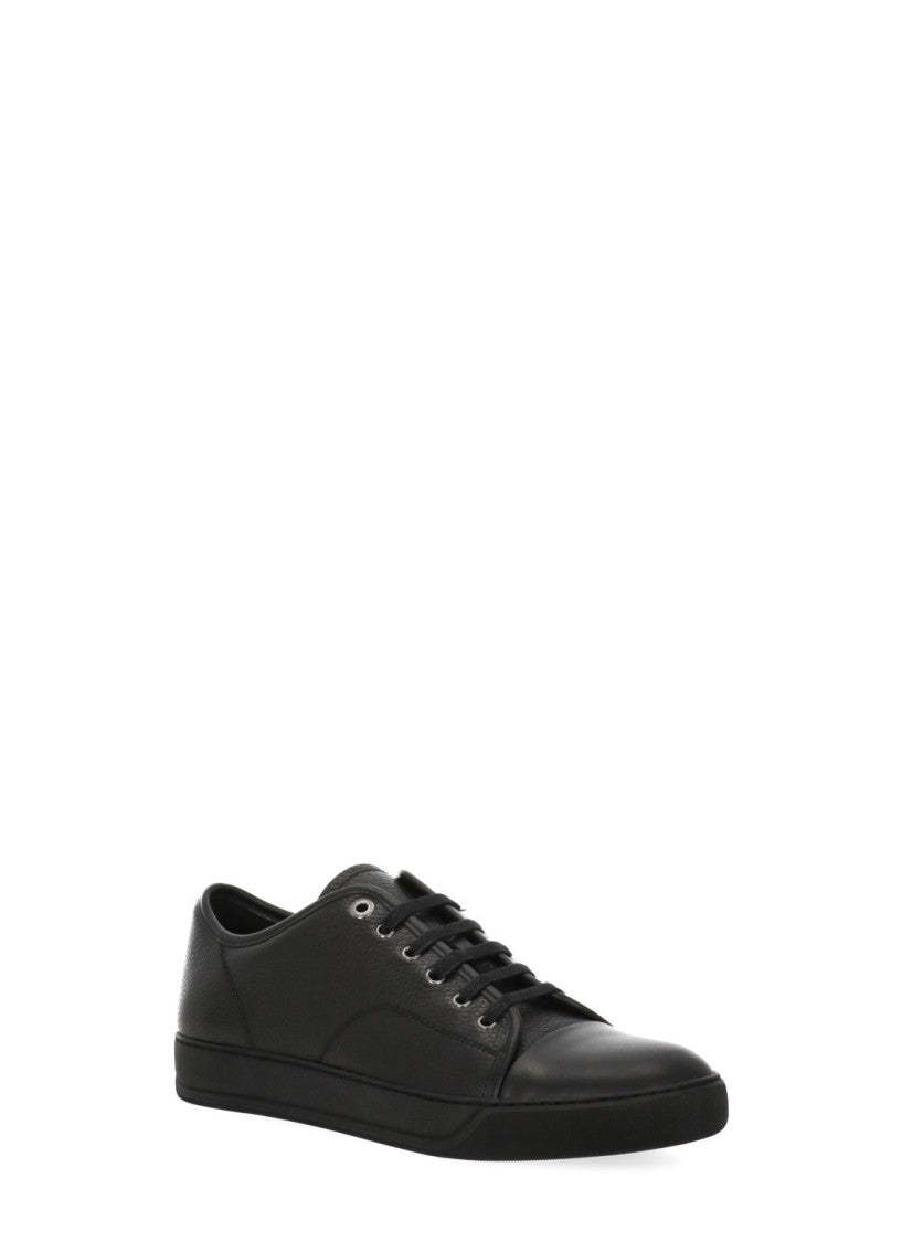 Lanvin Black Textured Leather Metal Eyelets Low-Top Sneakers