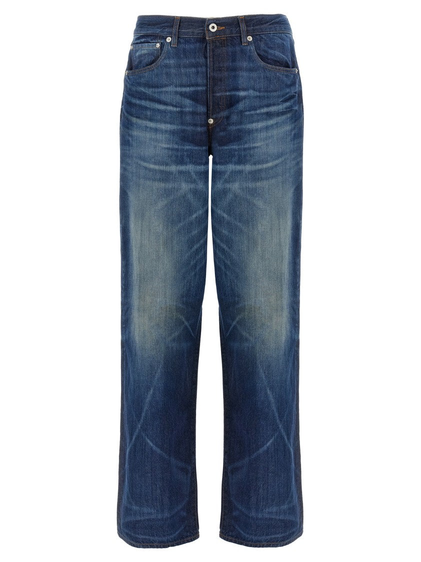 Kenzo Dirty Stone Bleached Japanese Denim Jeans With Contrast Stitching