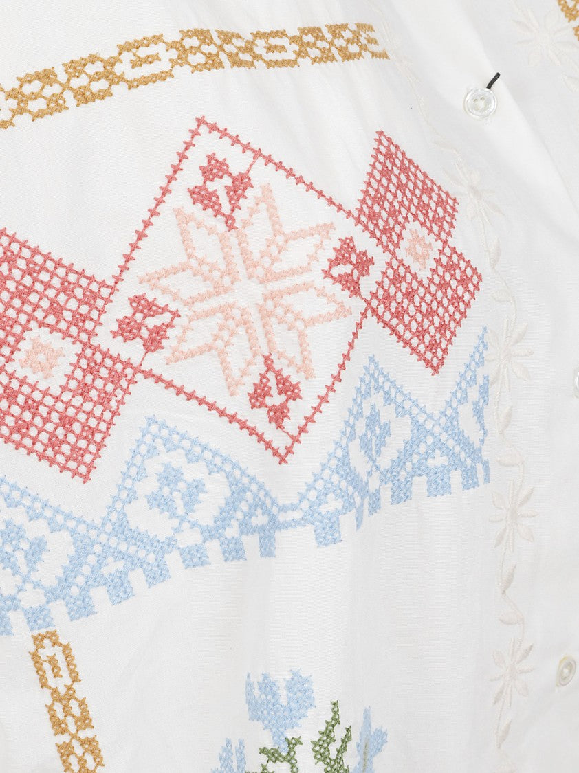 Max Mara Cropped Long-Sleeve Shirt With Cross-Stitch Embroidery And Lace Accents