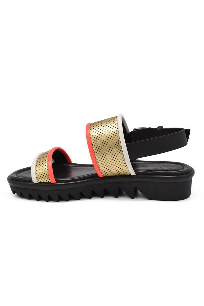 Giuseppe Zanotti Perforated Flat Sandals With Metallic Gold Straps