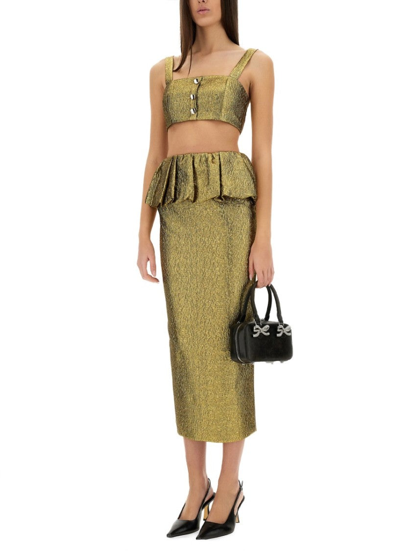Self-Portrait Metallic Jacquard Midi Skirt