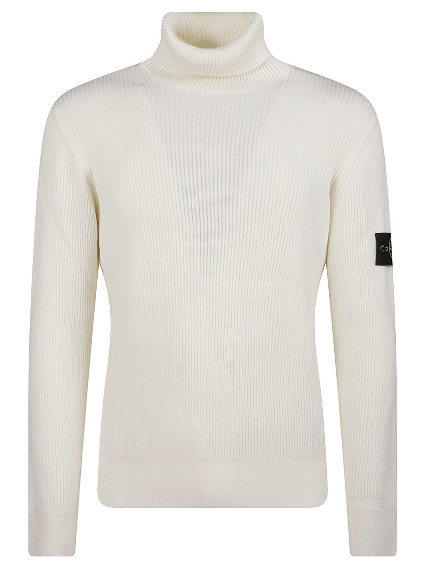 Stone Island Rws Ribbed Fitted Virgin Wool Turtleneck Sweater