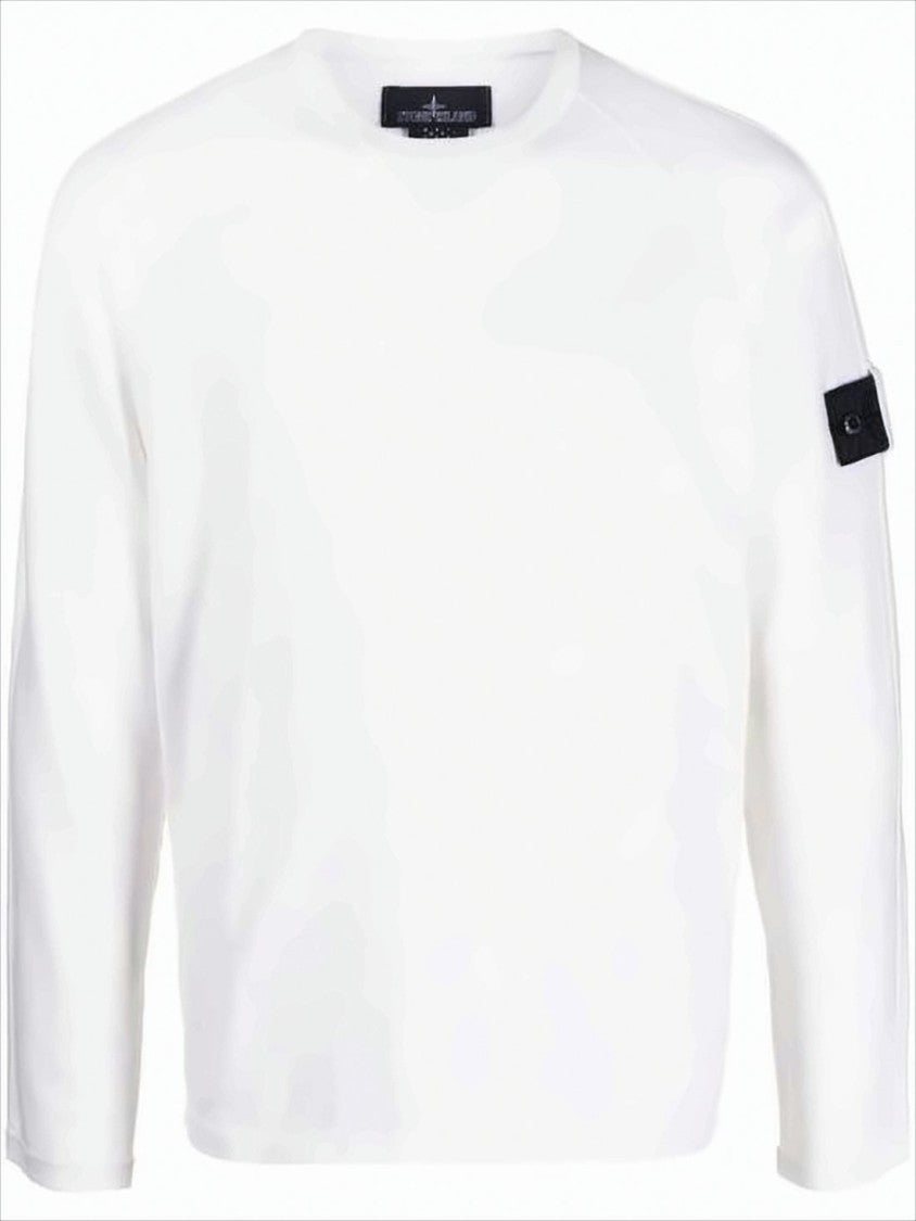 Stone Island White Crew Neck Sweater With Cashmere