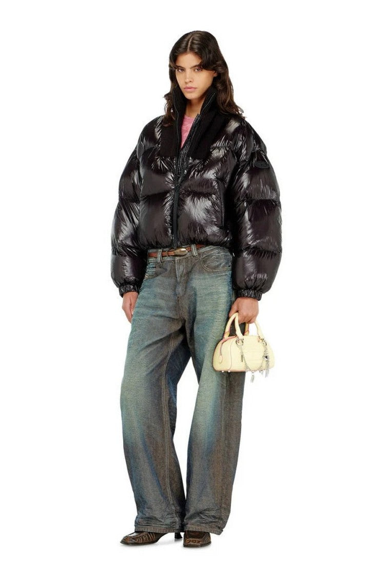 Diesel Black Glossy Polyamide Hooded Puffer Jacket