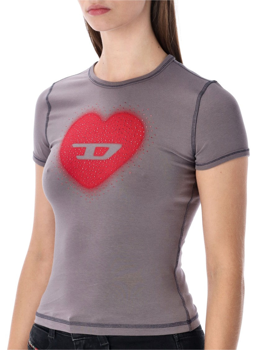Diesel Fitted Grey T-Shirt With Heart Logo