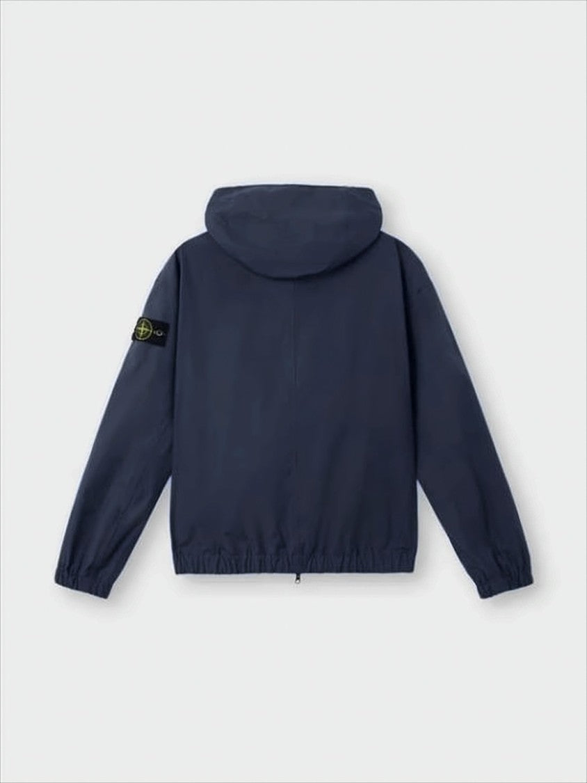 Stone Island Lightweight Blue Hooded Jacket With Distinctive Patch