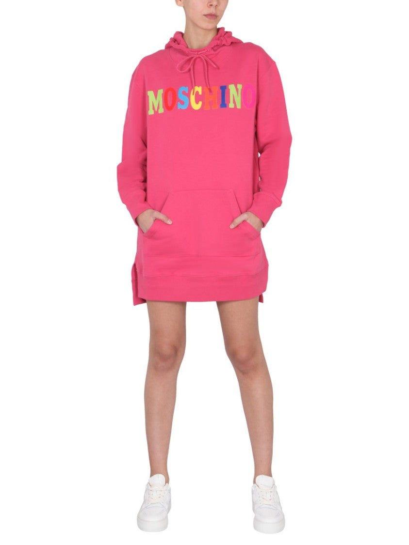 Moschino Dress With Multicolor Flocked Logo