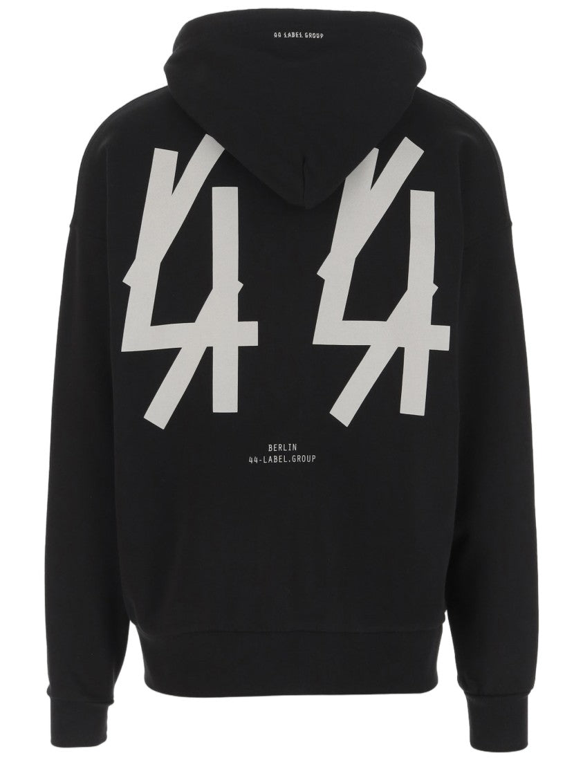 44 Label Group Black Cotton Zip-Up Logo Hoodie