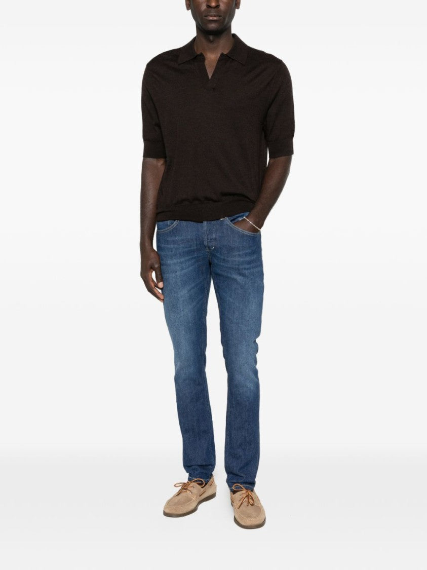 Dondup Blue Tonal Topstitching Straight Jeans