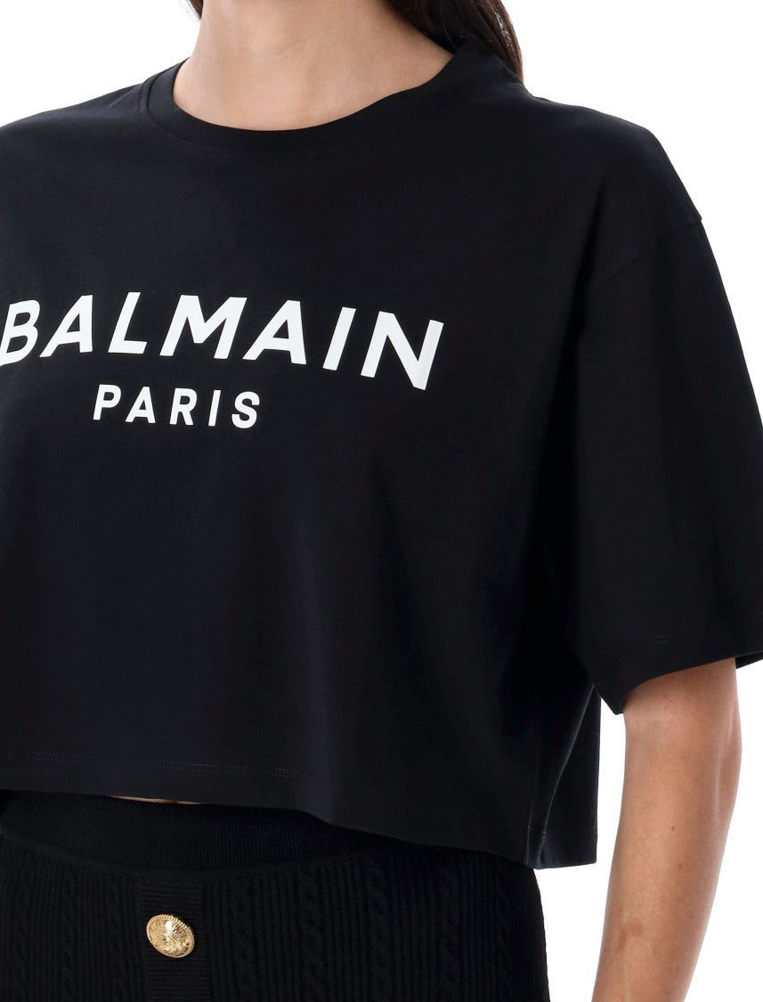 Balmain Cropped Logo Tee