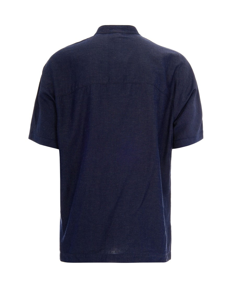 Emporio Armani Casual Chambray Shirt With Guru Collar And Flap Pockets