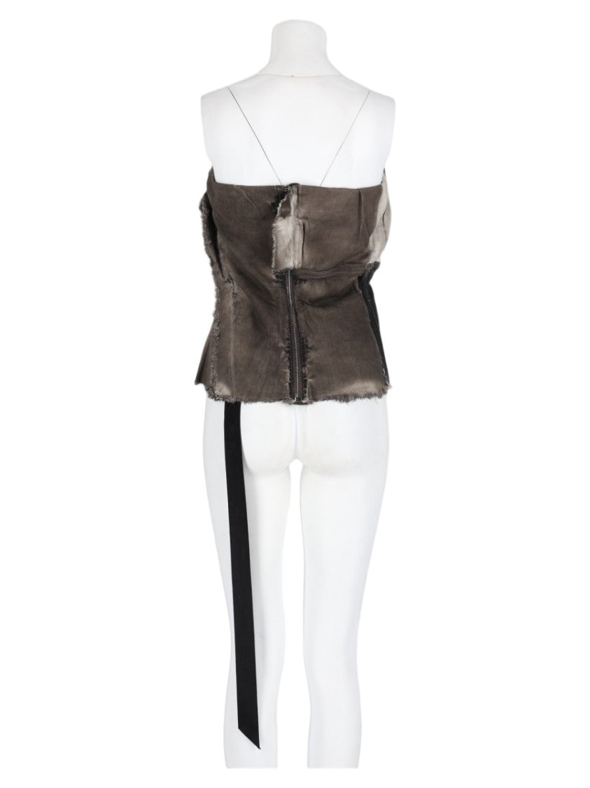 Drkshdw By Rick Owens Charcoal Distressed Strapless Tie Top