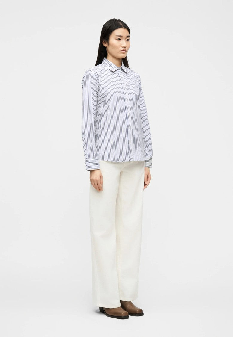 Max Mara Blue Striped Cotton Blend Shirt