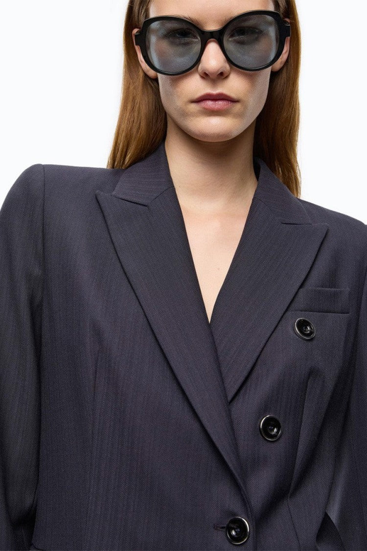 Pinko Blue Polyester-Wool Blend Double-Breasted Blazer