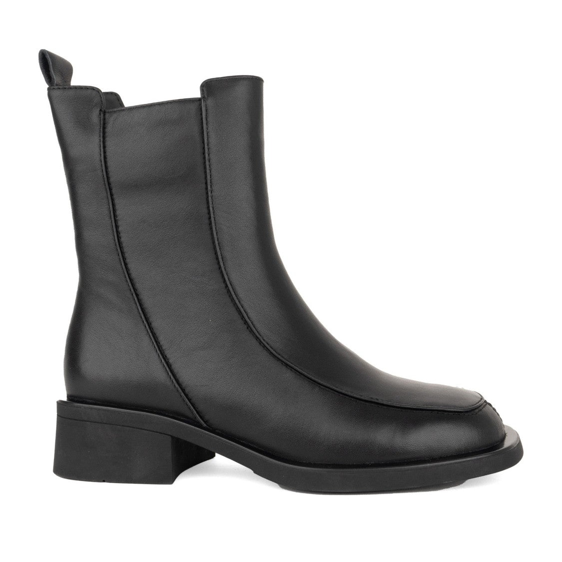 Linda Baumann Black Sleek Low Block Heel Leather Ankle Boots