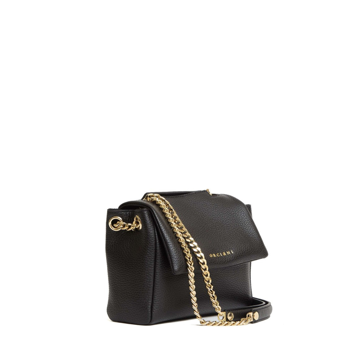Orciani Compact Black Leather Shoulder Bag With Gold-Tone Chain