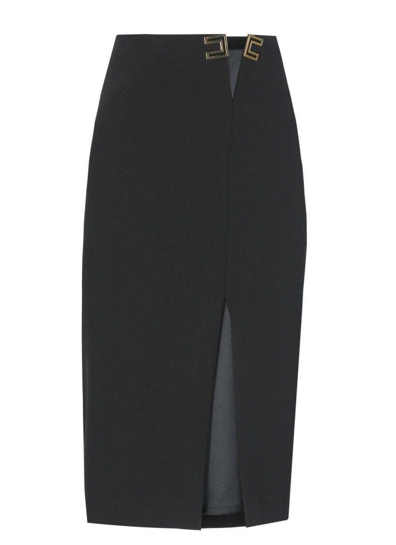 Elisabetta Franchi Fitted Midi Skirt With Side Zip And Metal Logo