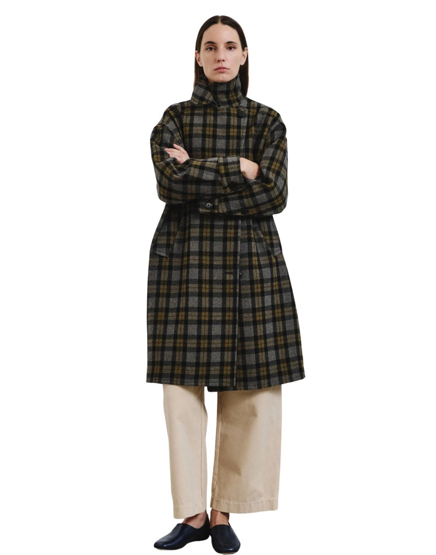 Pomandère Military Tartan Wool-Blend Oversized Coat