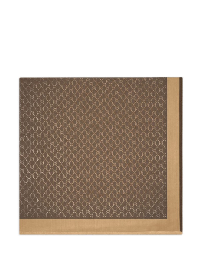 Gucci Rectangular Scarf With Geometric Pattern And Beige Border