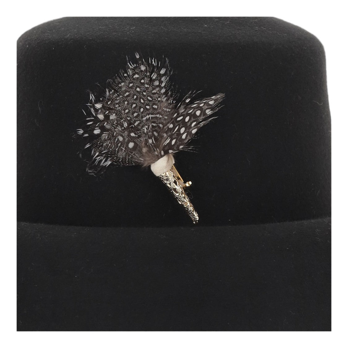 Alexia Alvarez De Toledo Black Wide Brim Feather Brooch Wool Hat