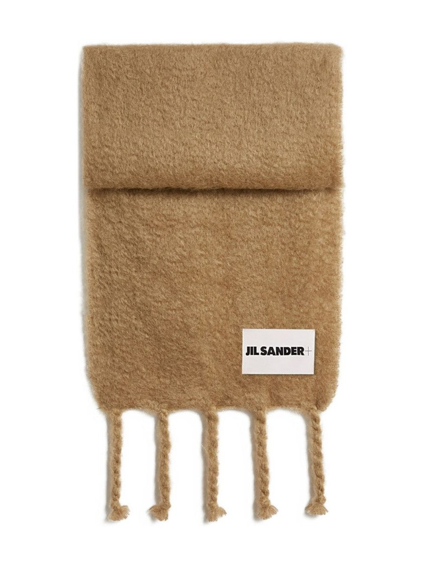 Jil Sander Minimalist Sand Beige Scarf With Logo Patch