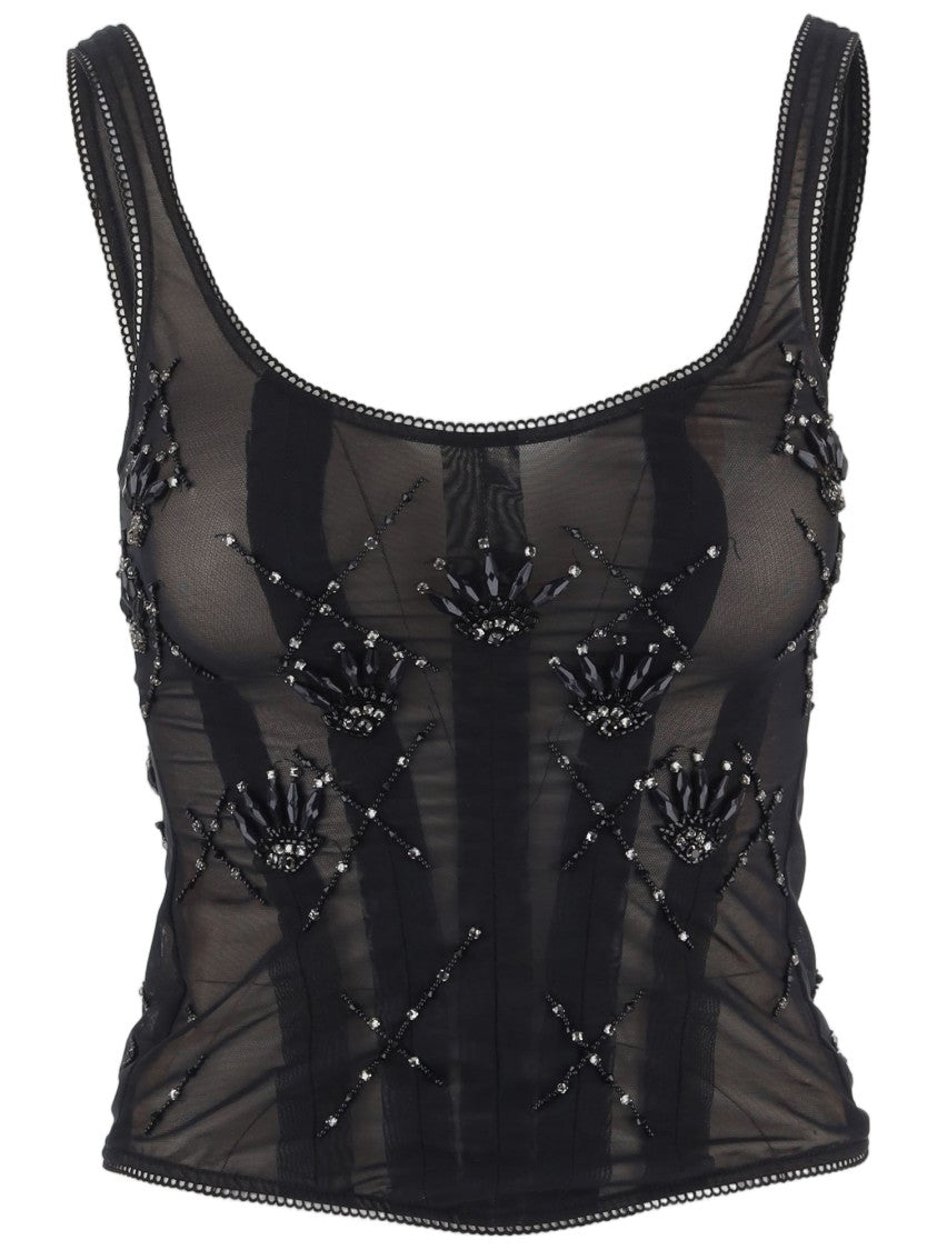 Ianira Meda Black Embroidered Lycra-Blend Tank Top