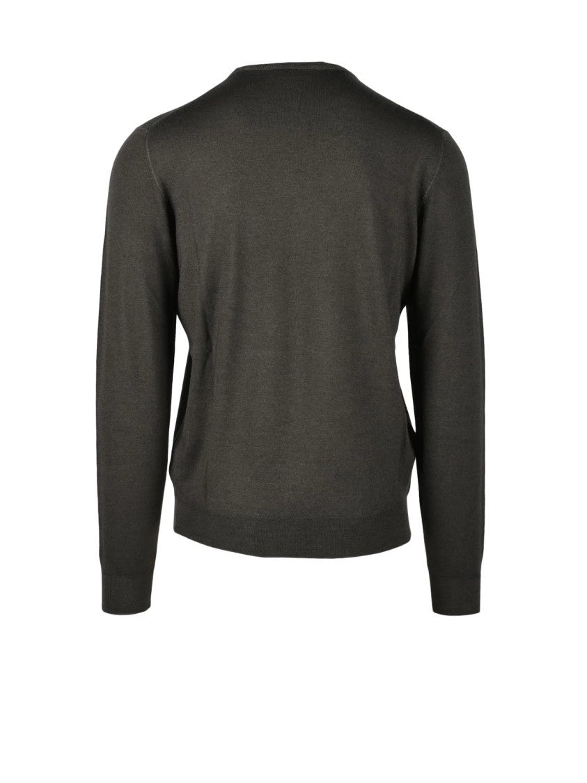 Filippo De Laurentiis Brown Ribbed Crew Neck Merino Wool Sweater