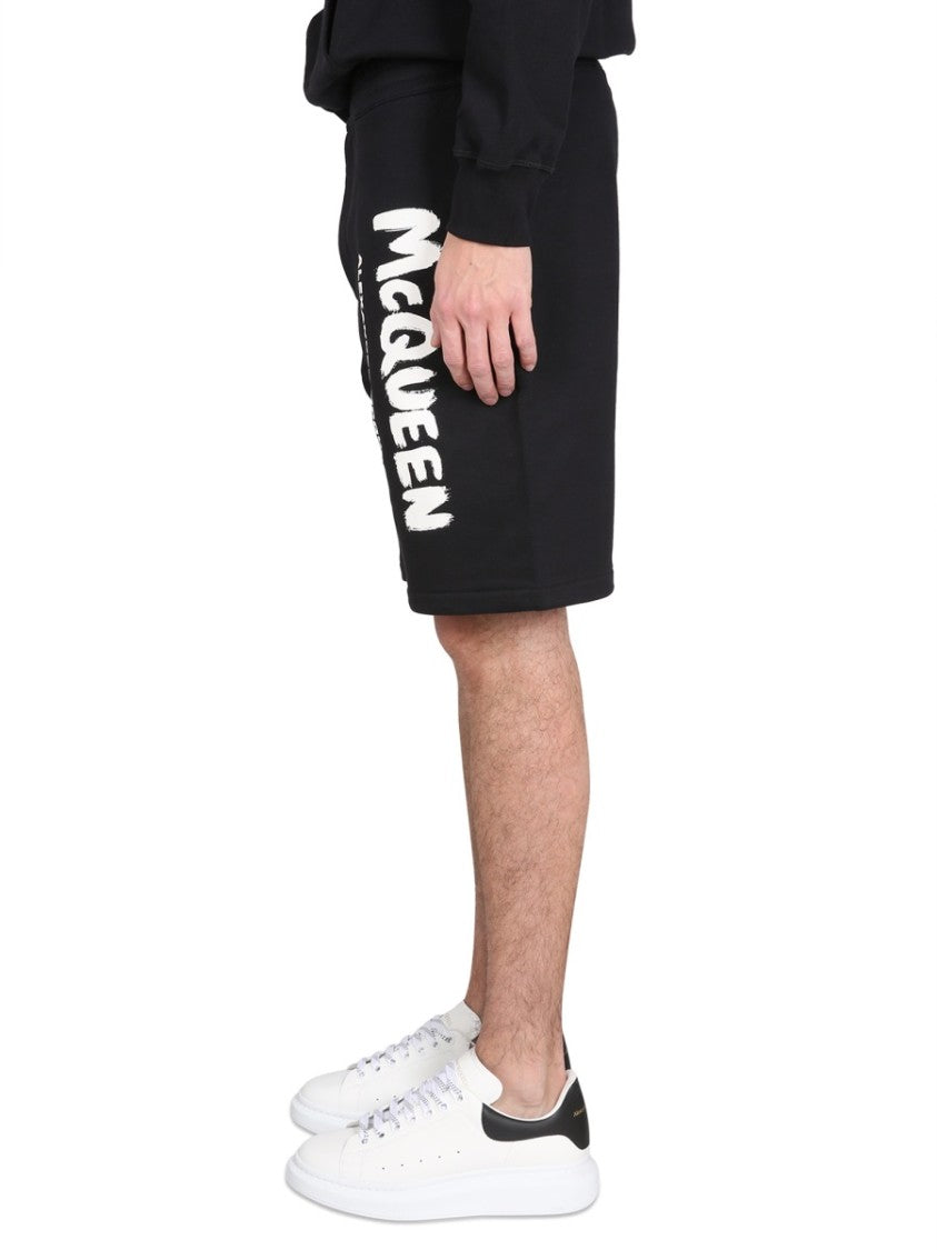 Alexander Mcqueen Graffiti Logo Cotton Bermuda Shorts