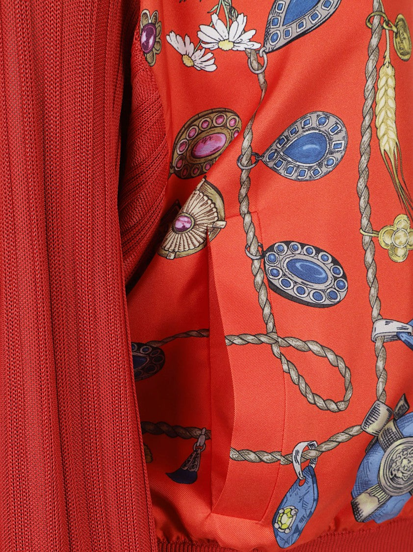 Versace Jewelry-Inspired Printed Cardigan With Zip Closure And Pleated Details