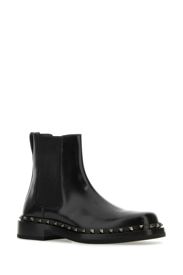 Valentino Garavani Black Leather Rockstud M-Way Ankle Boots