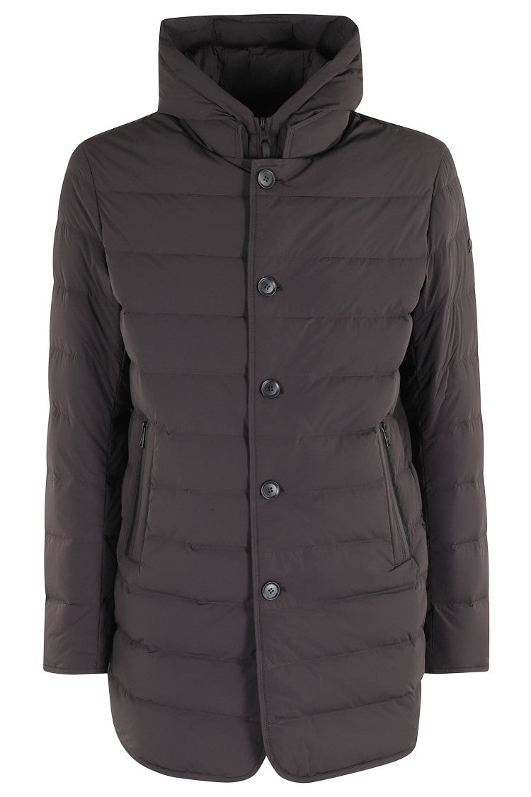 Duno Long Dark Brown Quilted Puffer Coat