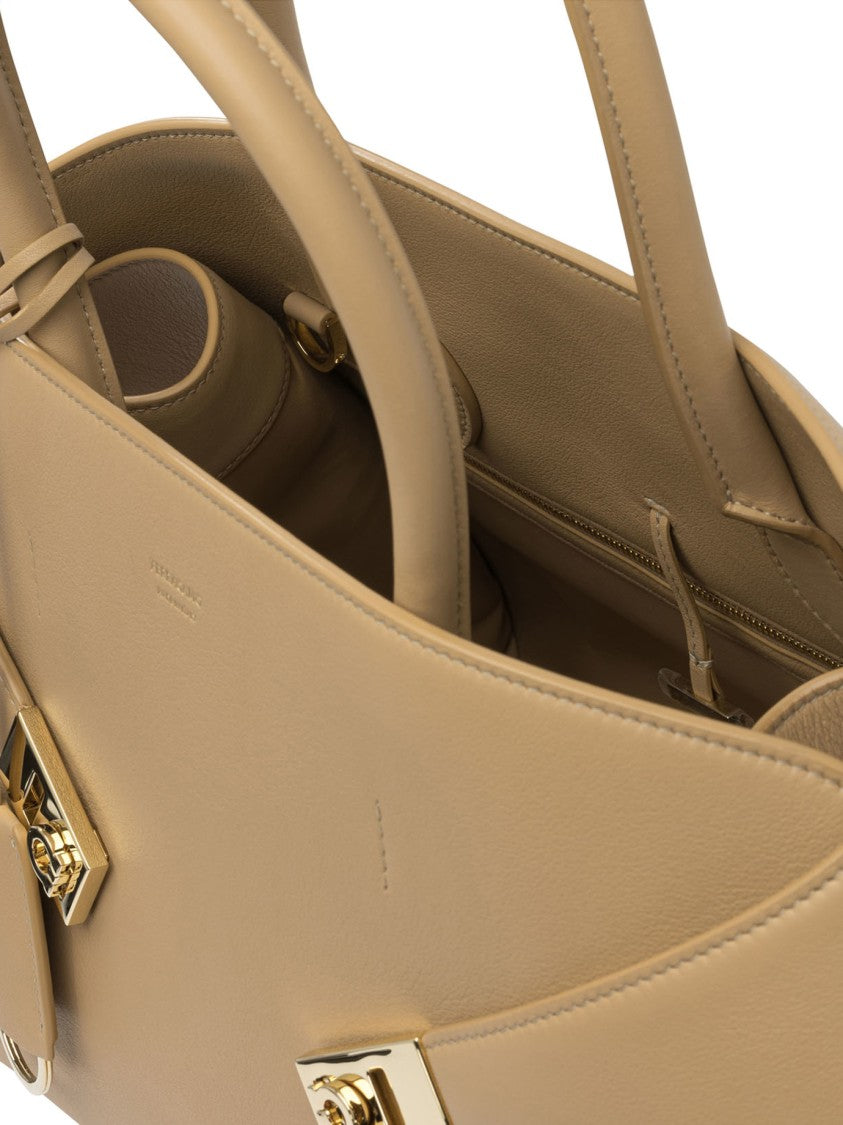 Ferragamo Structured Beige Leather Handbag