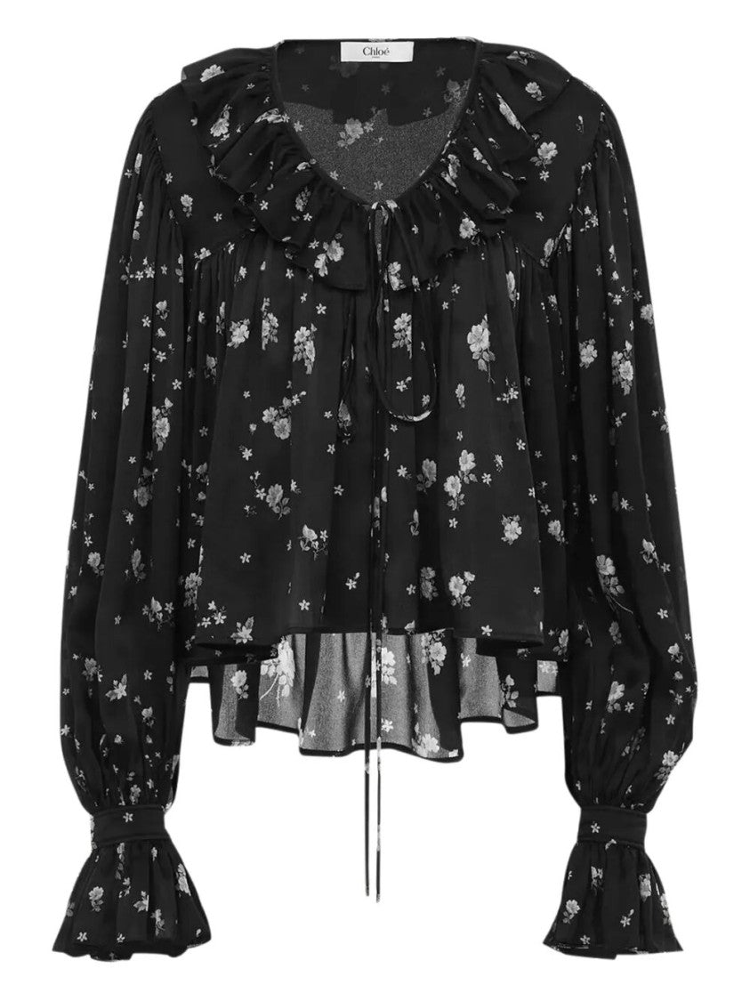 Chloé Ruffled Neckline Silk Blouse