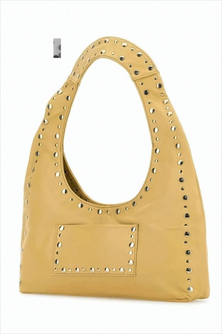 Gimaguas Crescent-Shaped Leather Shoulder Bag With Metallic Studs
