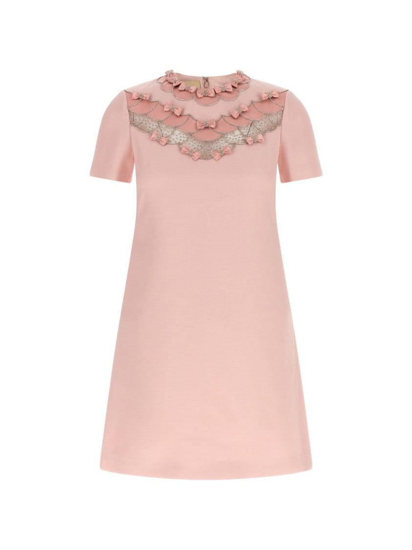 Valentino Garavani Pastel Pink A-Line Dress With Lace