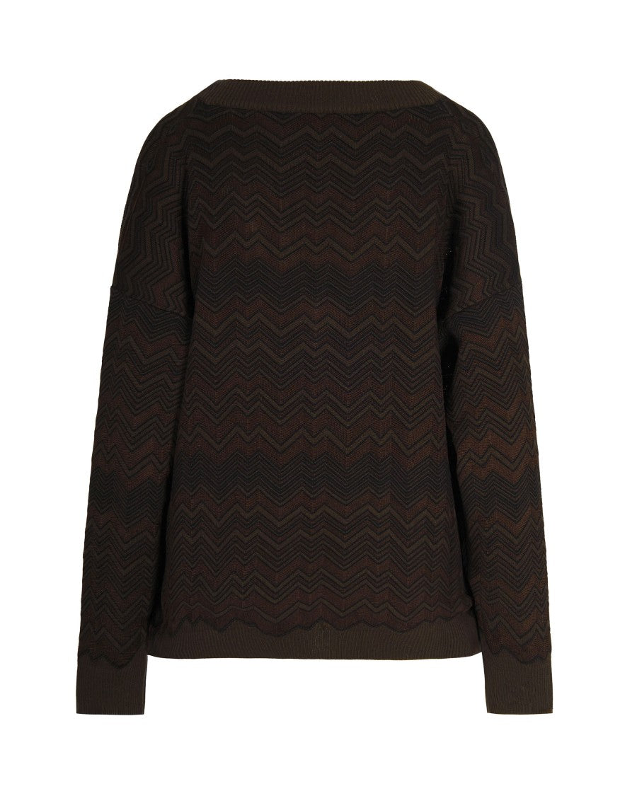 Missoni Chevron Pattern Oversized Knit Sweater In Brown