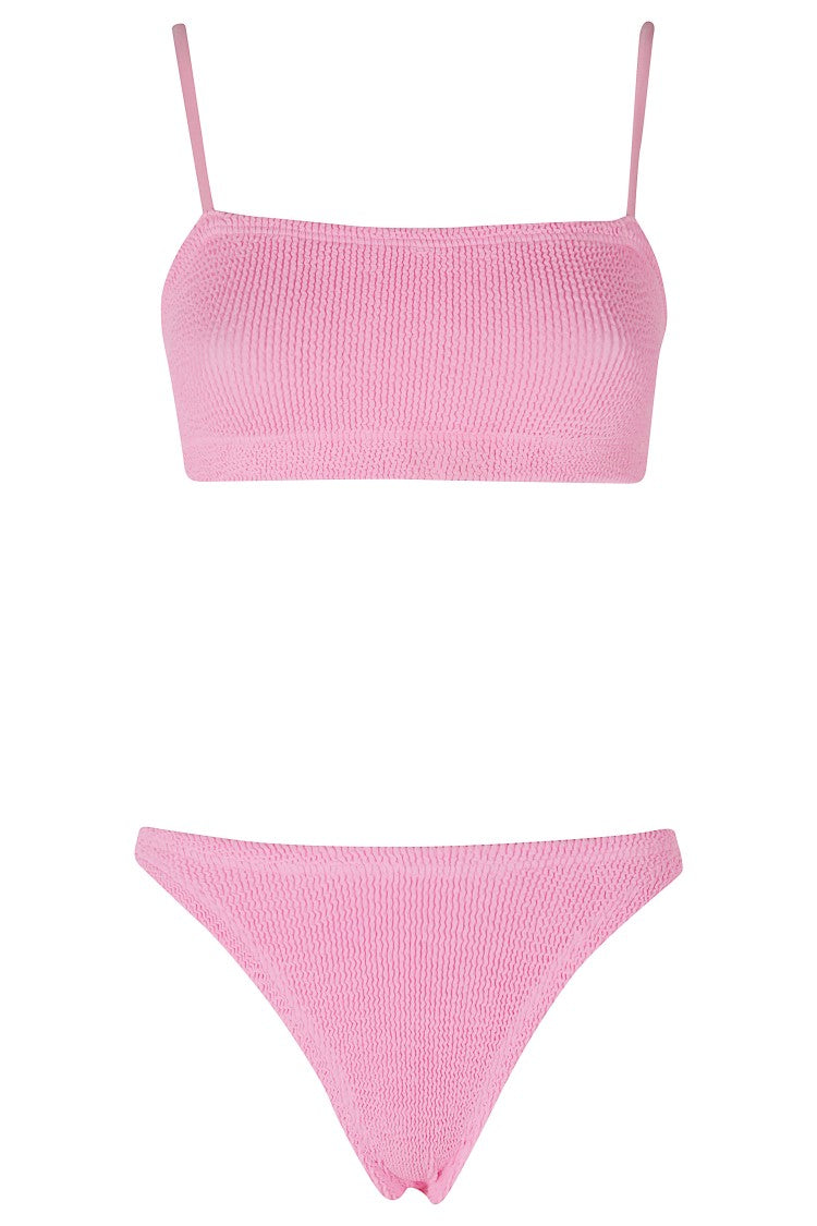Hunza G Bubblegum Pink Gigi Bandeau Sliding Strap Polyamide Bikini