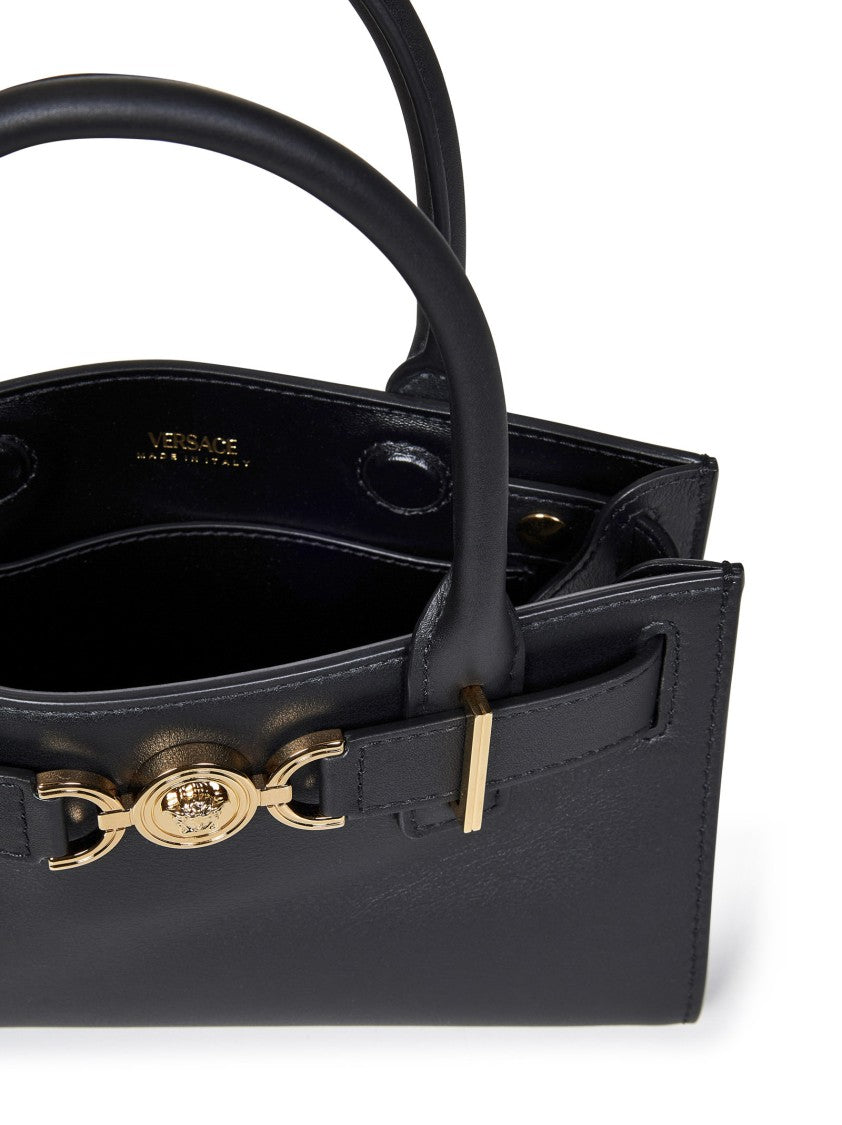 Versace Structured Black Leather Shopper Bag