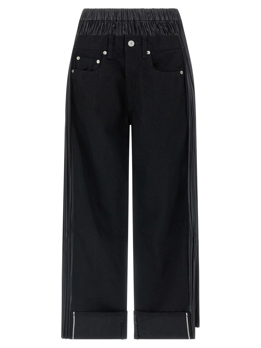 Junya Watanabe Wide-Leg Denim Jeans With Pleated Inserts And Trompe L'oeil Button