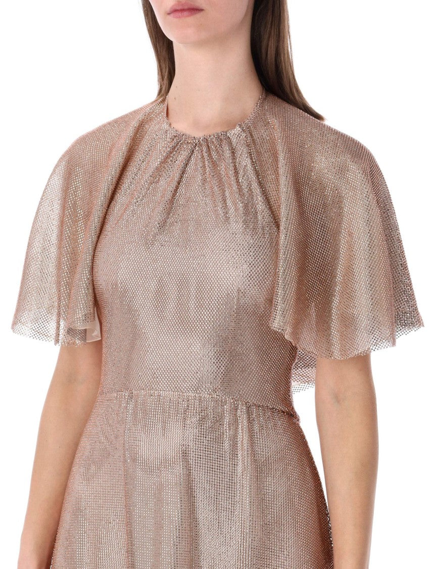 Alberta Ferretti Micro Strass Cape Sleeve Evening Gown
