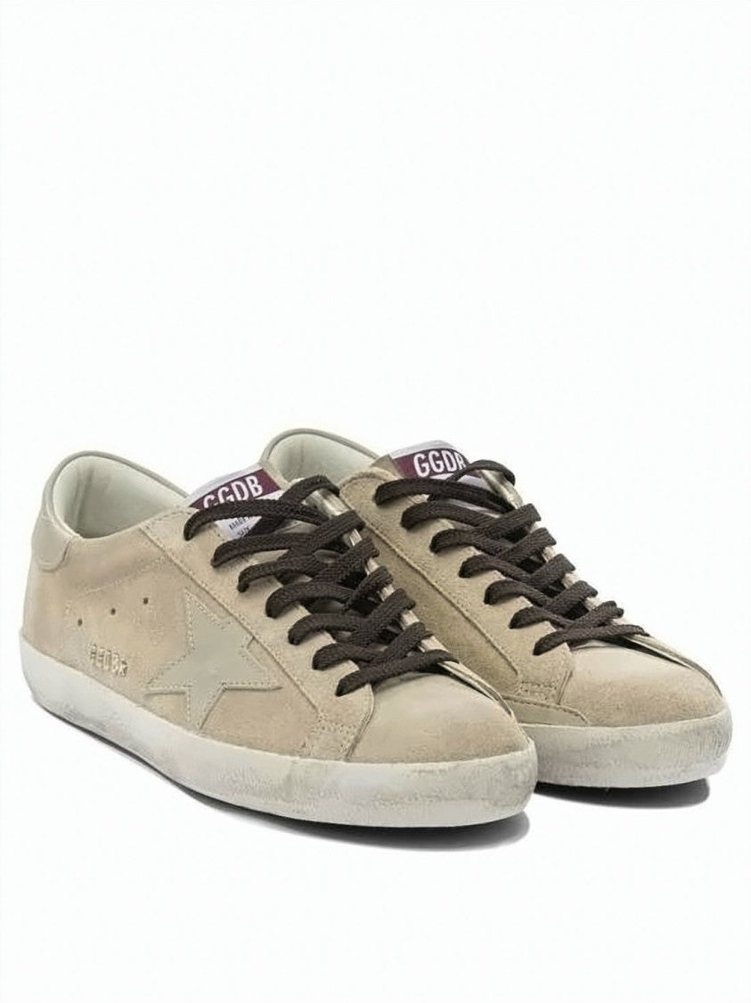 Golden Goose Beige Suede Low-Top Sneakers With Distressed Rubber Sole