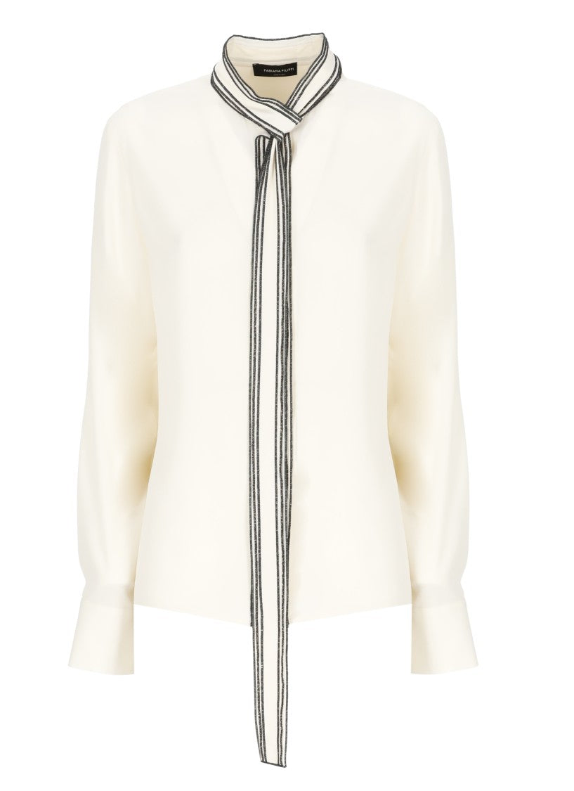 Fabiana Filippi Ivory Silk-Blend Collar Embroidered Shirt